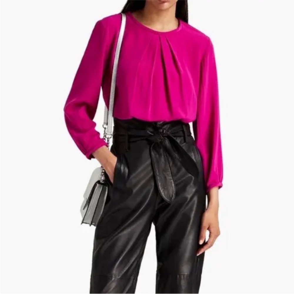 Iro Paris Leandre Romantic Pleated Silk Pink Blouse Top